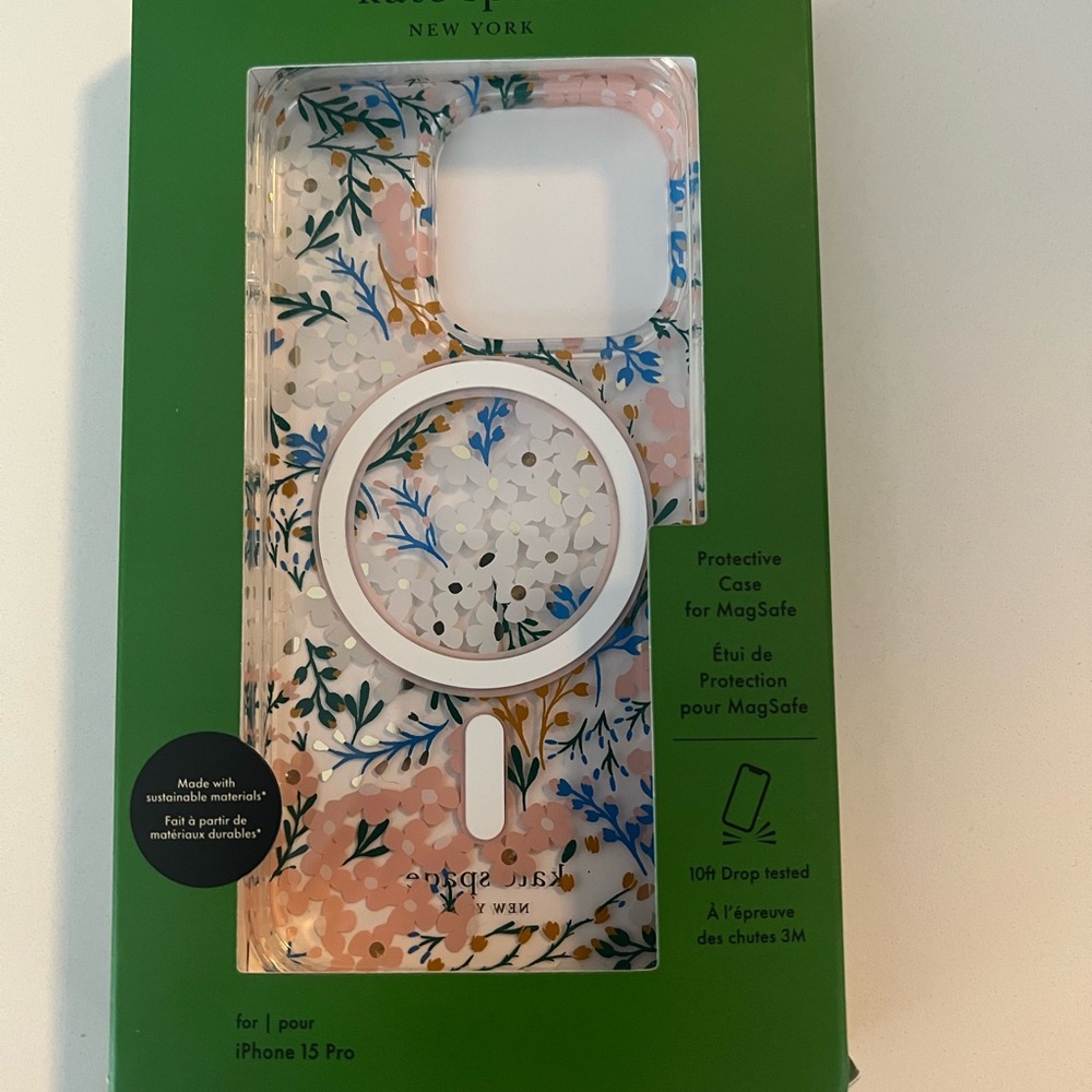 kate spade Floral iPhone 15 Pro Case with MagSafe - Pink and Blue